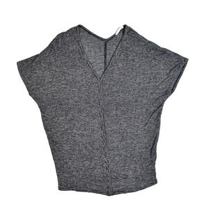 Heimious Women's Shirt Top Blouse Relaxed Black White Stripe Short Sleeve Size L